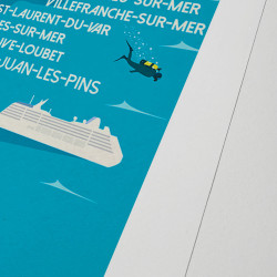 Affiche d'art signée à la main par Eric Garence "La Carte de la Côte d'Azur"