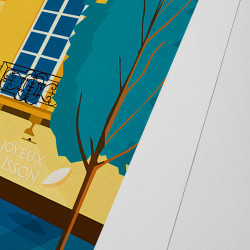 Affiche d'art signée à la main par Eric Garence "Aix-en-Provence - Le cour Mirabeau et la moussue"
