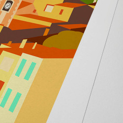 Affiche d'art signée à la main par Eric Garence "Aiguines - Le Village et la Chapelle Saint-Pierre"