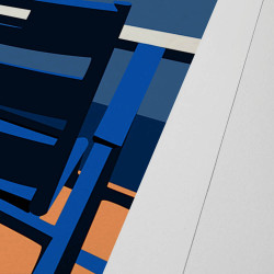 Affiche d'art signée à la main par Eric Garence "Nice, Nos 2 Chaises bleues, Sunset"