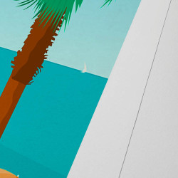 Affiche d'art signée à la main par Eric Garence "Fréjus, La plage et la tortue caouanne"