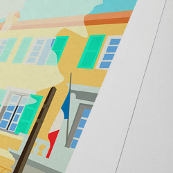 Hand signed art poster "Fréjus, La Bravade devant la cathédrale Sainte-Léonce" by Eric Garence