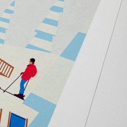 Affiche d'art signée à la main par Eric Garence "Isola 2000, Le chalet sur les pistes"
