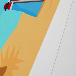 Affiche d'art signée à la main par Eric Garence "Le Lavandou, Plage Saint-Clair"