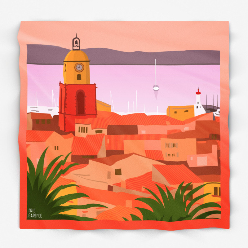 Carré de Soie par Eric Garence "Sunset à Saint-Tropez" Collection Côte d'Azur Carré de Soie par Eric Garence "Sunset à Saint-Tropez" Collection Côte d'Azur