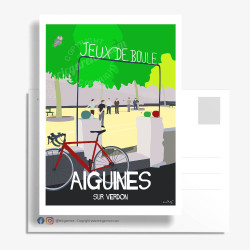 Carte Postale ''Aiguines, Une chouette partie de pétanque''