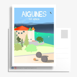 Carte Postale ''Aiguines - Château et Boules cloutées''