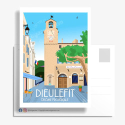 Carte Postale ''Dieulefit, Le beffroi à l'heure du Picodon''