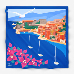 Carré de Soie par Eric Garence "Les Bougainvilliers à Villefranche-sur-Mer" Collection Côte d'Azur