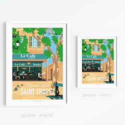 Affiche ''Saint-Tropez, Le café de la place des lices''