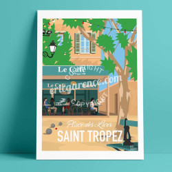 Affiche ''Saint-Tropez, Le café de la place des lices''