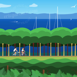 Affiche ''Porquerolles, A bicyclette dans les vignes''