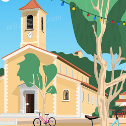 Affiche ''Porquerolles, Vélos et Colombes''
