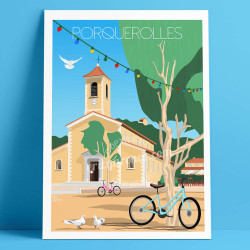 Poster ''Porquerolles, Vélos et Colombes''