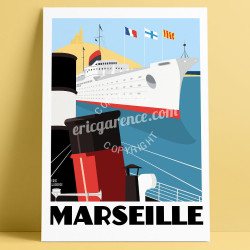 Affiche ''Marseille, Le port et la Bonne mère''