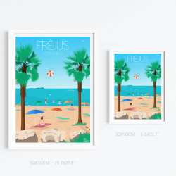 Affiche ''Fréjus, La plage et la tortue caouanne''