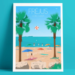 Affiche ''Fréjus, La plage et la tortue caouanne''