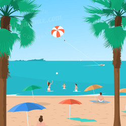 Affiche ''Fréjus, La plage et la tortue caouanne''