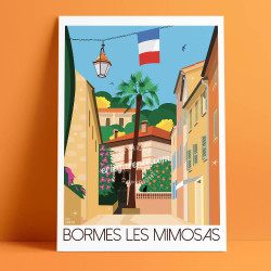 Affiche ''Bormes-les-Mimosas, La rue carnot''