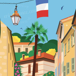 Poster ''Bormes-les-Mimosas, La rue carnot''