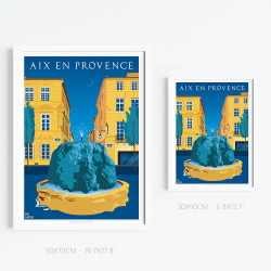 Affiche ''Aix-en-Provence - Le cour Mirabeau et la moussue''