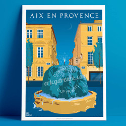 Affiche ''Aix-en-Provence - Le cour Mirabeau et la moussue''