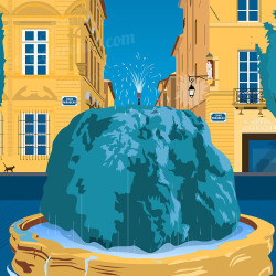 Affiche ''Aix-en-Provence - Le cour Mirabeau et la moussue''