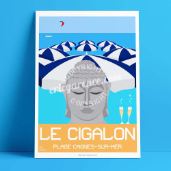 Affiche ''Cagnes-sur-Mer, Le Cigalon plage''