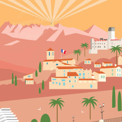 Affiche de "Villeneuve-Loubet en Automne" by Eric Garence, artiste français, illustrateur, pop, retro