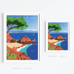 Affiche de "Théoule-sur-mer, La pointe de l’aiguille" by Eric Garence, artiste français, illustrateur, pop, retro
