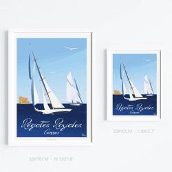 Affiche de "Les Régates en Baie de Cannes" by Eric Garence, artiste français, illustrateur, pop, retro