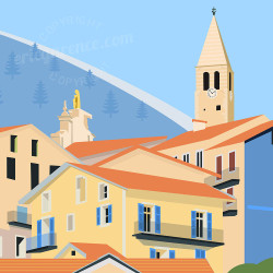 Affiche de "Saint-Martin-Vésubie" by Eric Garence, artiste français, illustrateur, pop, retro