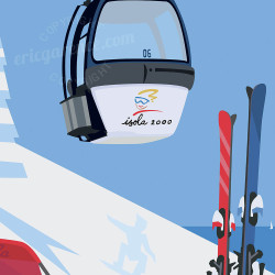 Affiche de "Isola 2000 en hiver" by Eric Garence, artiste français, illustrateur, pop, retro