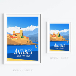Affiche de "Antibes et la paddle Girl" by Eric Garence, artiste français, illustrateur, pop, retro