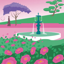 Affiche de "Monaco, Rose garden" by Eric Garence, artiste français, illustrateur, pop, retro