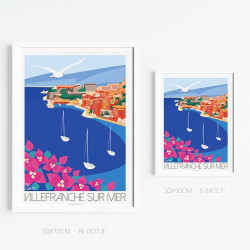 Affiche de "Villefranche-sur-Mer" by Eric Garence, artiste français, illustrateur, pop, retro