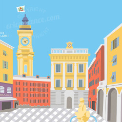 Affiche de "Nice, la place St François" by Eric Garence, artiste français, illustrateur, pop, retro