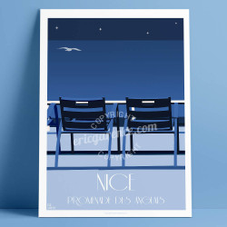Affiche ''Nice, les Chaises Bleues by Night''