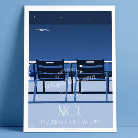 Affiche ''Nice, les Chaises Bleues by Night''