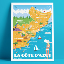 Affiche ''La Carte de la Côte d'Azur''