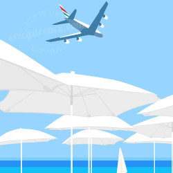 Affiche de "Nice - Dubai Nice en A380" by Eric Garence, artiste français, illustrateur, pop, retro
