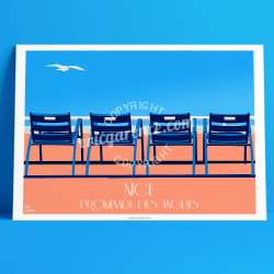 Affiche ''Nice, Nos 4 Chaises Bleues''