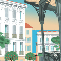 Affiche ''Beaulieu-sur-Mer, Le kiosque à Musique de la place Marinoni''