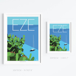 Poster ''Eze, Cactus et voilier''