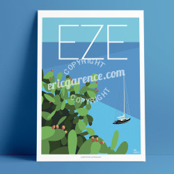 Affiche ''Eze, Cactus et voilier''