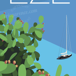 Poster ''Eze, Cactus et voilier''