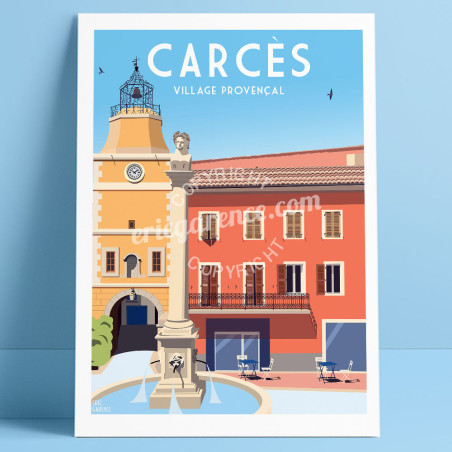 Affiche ''Carcès, Village provençal et son clocher''