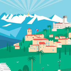 Affiche de "Villeneuve-Loubet, L'été" by Eric Garence, artiste français, illustrateur, pop, retro