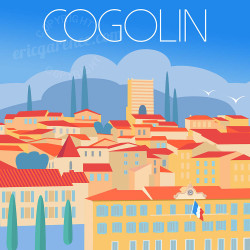 Affiche de "Cogolin" by Eric Garence, artiste français, illustrateur, pop, retro