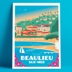 Affiche ''Beaulieu-sur-Mer, Plage de la Petite Afrique''